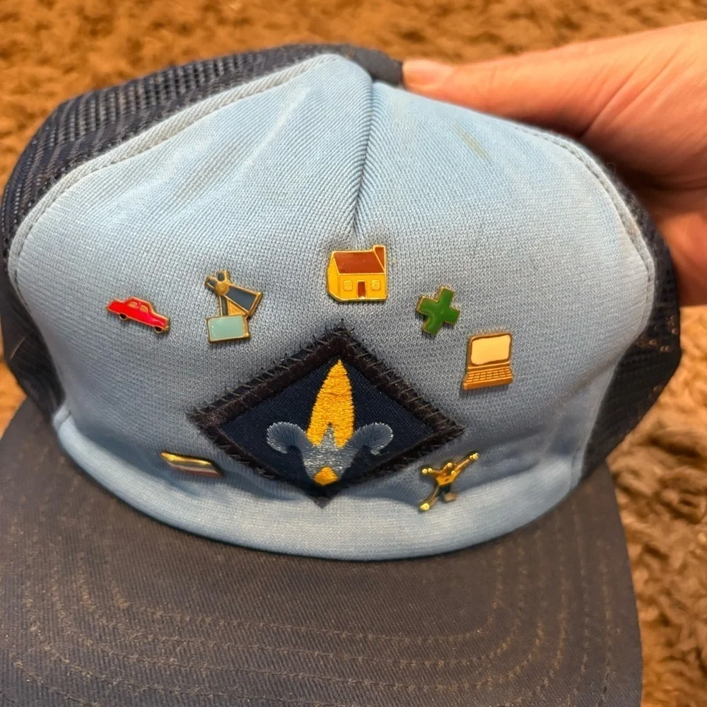 Webelos Cub Scouts BSA Adjustable Baseball Cap Hat 7 Pins Trucker Snap Back